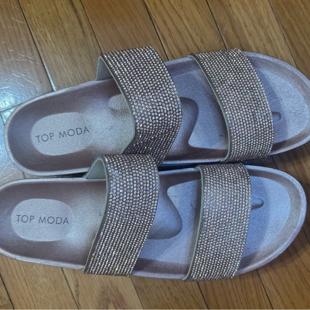 Top Moda Gold Slide Sandals - Picture 2 of 6